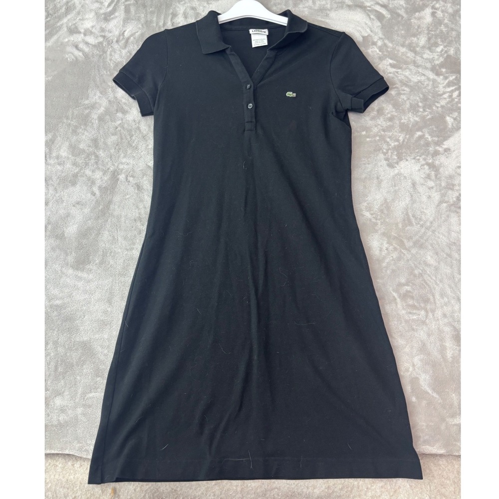 Lacoste Womens Black Pique Cotton Short Sleeve Polo Dress Crocodile Logo 1559